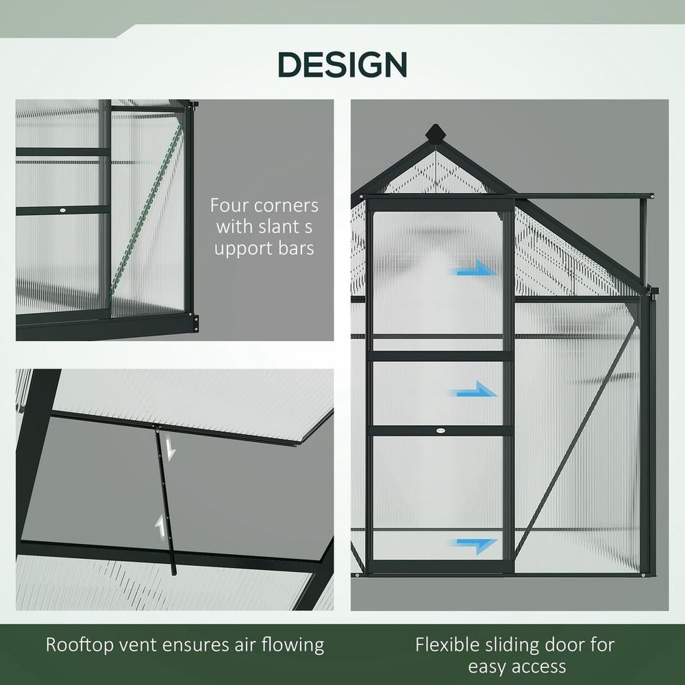 Premium Polycarbonate Walk-In Greenhouse | Aluminium Frame | 6x6ft | Slide Door