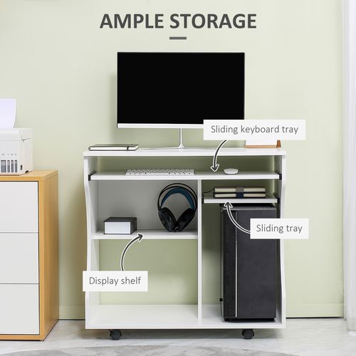 HOMCOM Computer Table Study Desk with Sliding Keyboard Tray, White