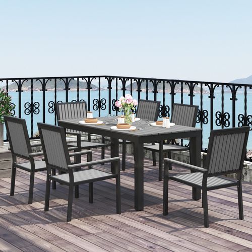 Outsunny 6 Seater Aluminium Garden Dining Set with Stackable Chairs, Grey
