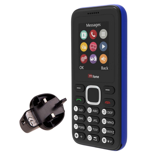 TTfone TT150 Blue Dual SIM with Mains Charger, Vodafone Pay As You Go