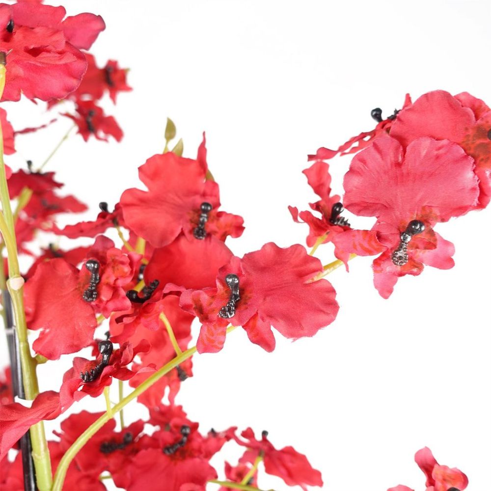 90cm Oncidium Artificial Orchid Red in Stoneware Planter