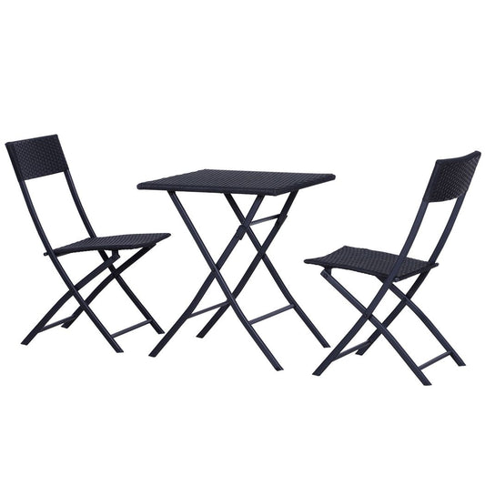 Outsunny  3pc Rattan Furniture Set :2 X Chairs,1 X Table - Black Black 60cm x 60cm x 72cm