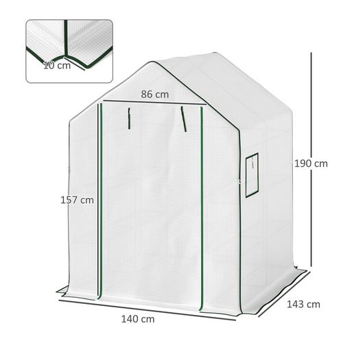 Outsunny Walk-in Greenhouse with 8 Shelves, Outdoor Small Greenhouse, White