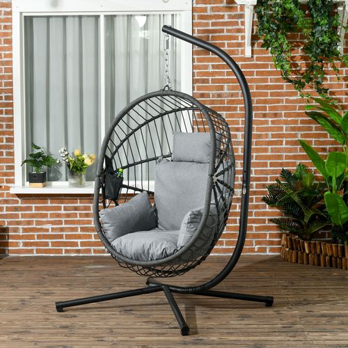 Outsunny Hanging Swing Chair w/ Thick Cushion, Patio Hanging Chair, Grey