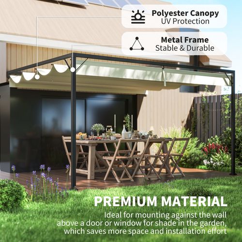 Outsunny 4 x 3(m) Outdoor Pergola Retractable Canopy Wall Mounted, Cream