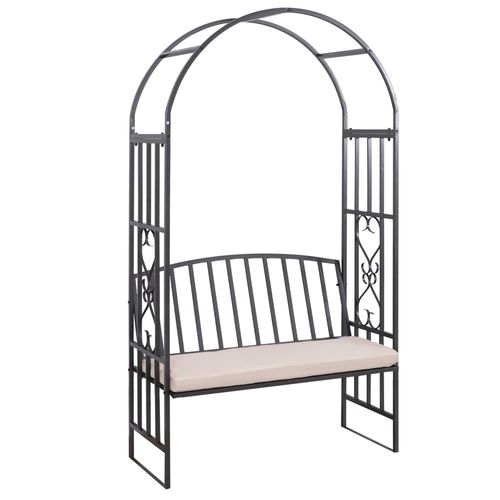 Outsunny Metal Bench W/Arch, 114L cm-Grey