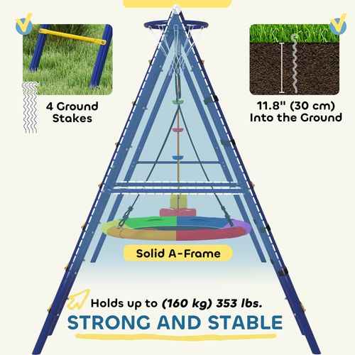 AIYAPLAY 6 in 1 Kids Swing Set with 3 Swings, Climbing Net and Ladder