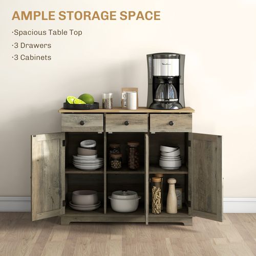 HOMCOM Sideboard Buffet Cabinet with Storage Cabinets and Drawers Grey