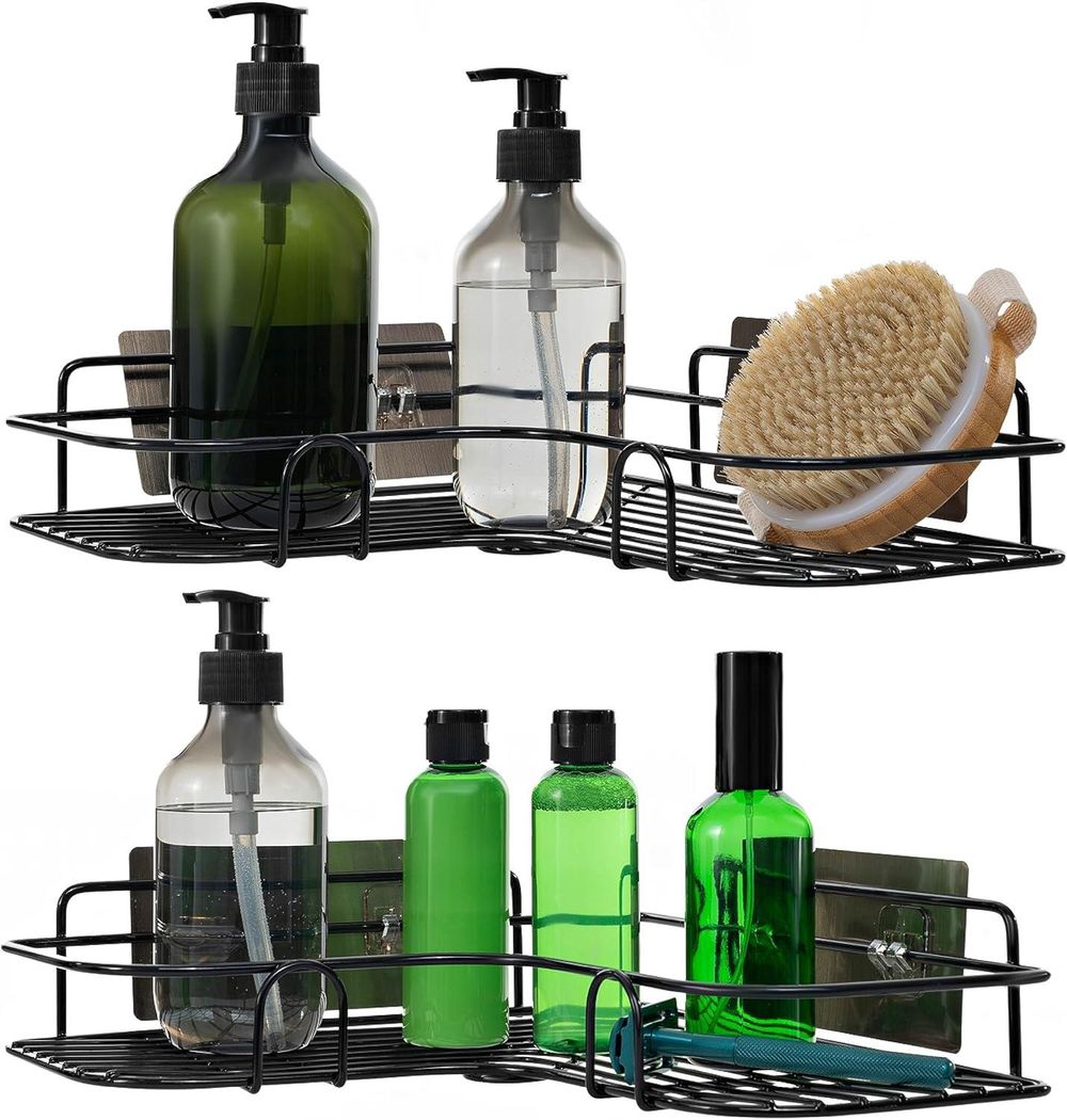 Set of 2 Corner Shower Caddy in Black Nano Coating