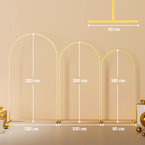 Outsunny Wedding Arch Frame Set, 2.2, 2, 1.8 m Arch Backdrop Stand Gold Tone