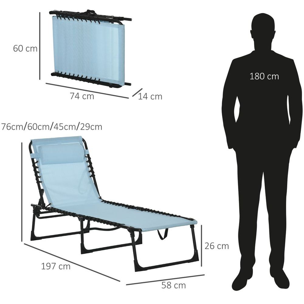 Premium Outsunny Folding Beach Chair Chaise Lounge in Baby Blue - 4 Adjustable Positions for Ultimate Comfort and Relaxation - High-Quality and Portable Design!