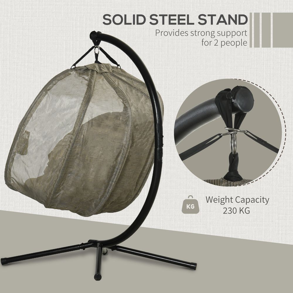 Double Egg Swing Chair for 2 w/ Cushion - Brown. Large Size, Steel Frame. Ideal for Gardens, Balconies. Maximum Load 230KG