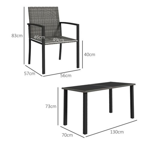 Outsunny 4 Seater Rattan Garden Furniture Set with Glass Tabletop - Grey