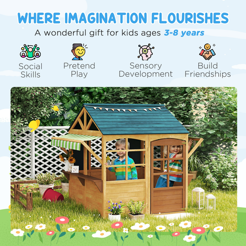 AIYAPLAY Wooden Playhouse for Kids Outdoor, Foldable Wendy House, Brown