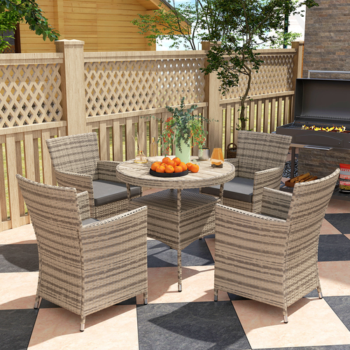 Outsunny Rattan Dining Set for 4 with Cushions for Patio, Balcony, Grey