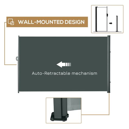 3x2M Retractable Side Awning Screen Fence Patio Privacy Divider Grey