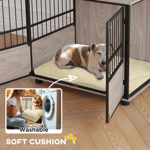 PawHut 80cm Dog Crate Furniture Dog Cage End Table Indoor w/ Doors, Cushion