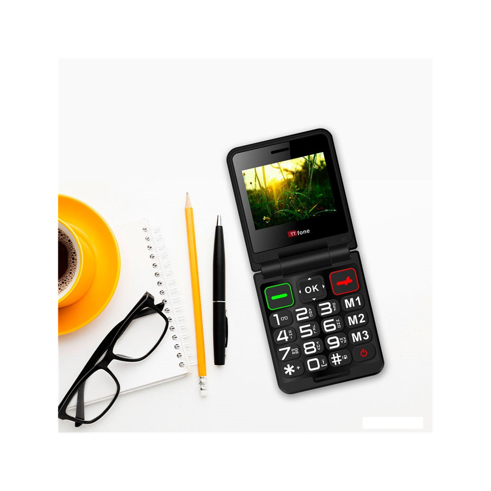 TTfone TT660 Flip Big Button Mobile - O2 Pay As You Go SIM, USB C Dock Charger - For Seniors, Unlocked