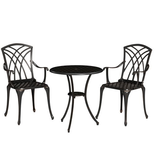 Outsunny 3 PCs Garden Bistro Set Outdoor Garden Furniture Set w/ Umbrella Hole