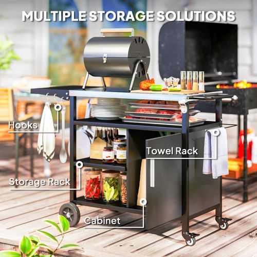 Outsunny Stainless Steel Outdoor BBQ Trolley with Folding Side table, Black