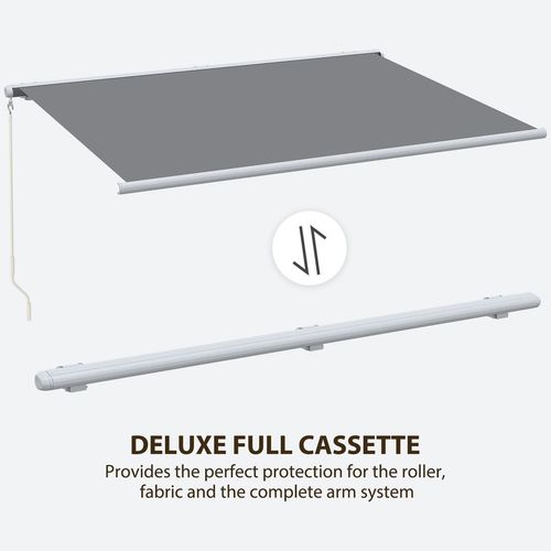Outsunny 4x3m Full Cassette Electric/Manual Retractable Awning w/ LED Light