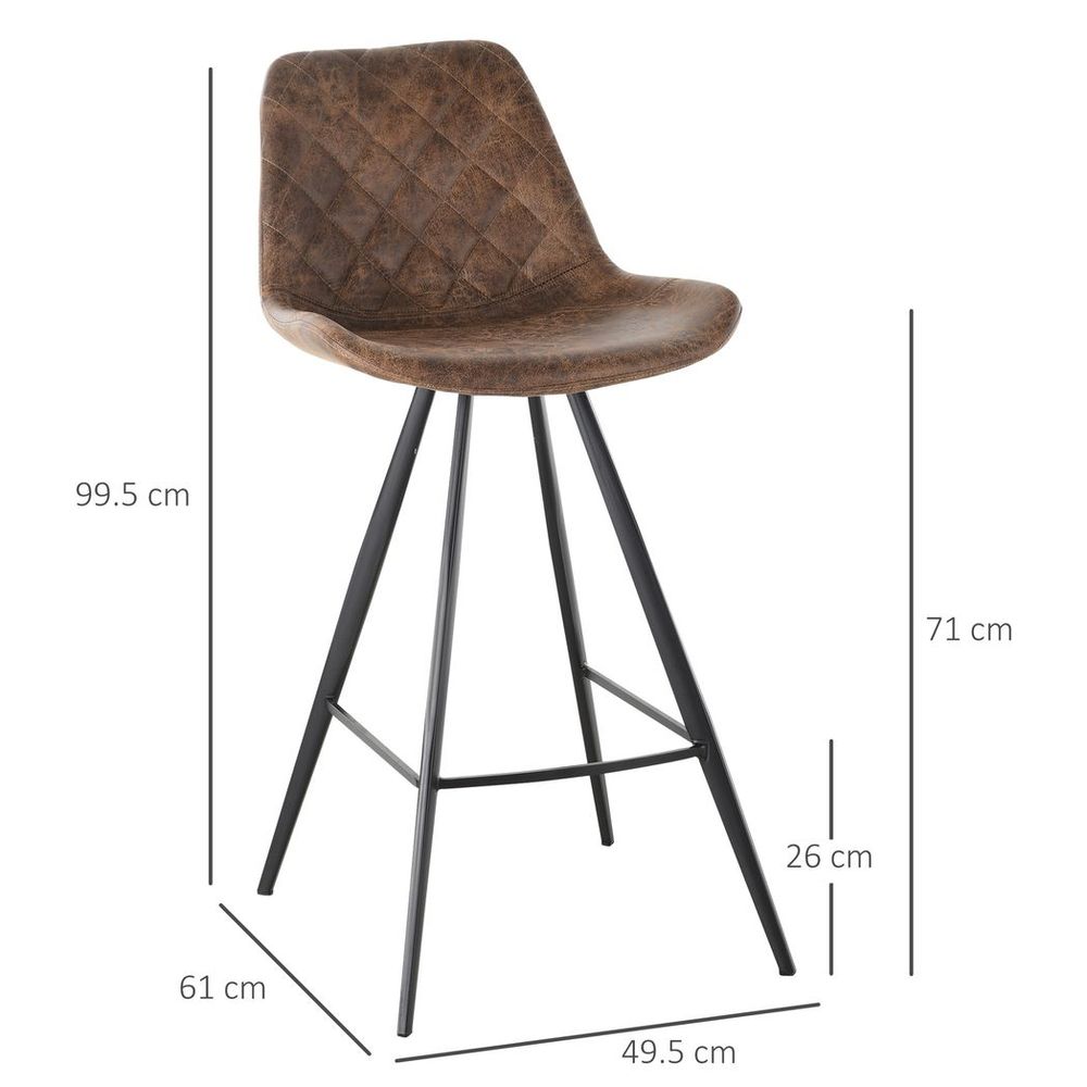 HOMCOM Set Of 2 Bar Stools Microfiber Cloth Tub Seats Padded Steel Brown