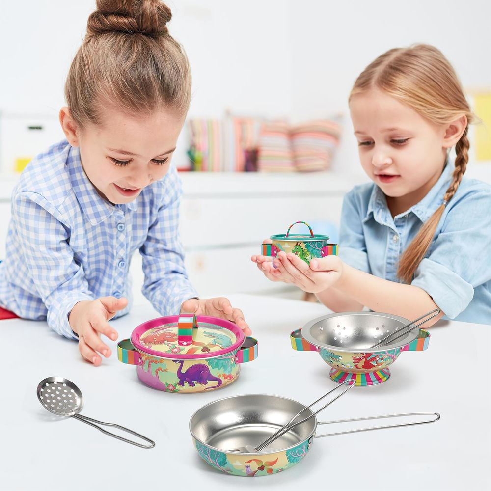 DINO KITCHENWARE SET - Exciting, Colorful, Safe. Perfect for Imaginative Play. High Quality. 10 Pieces. Best for Little Chefs!