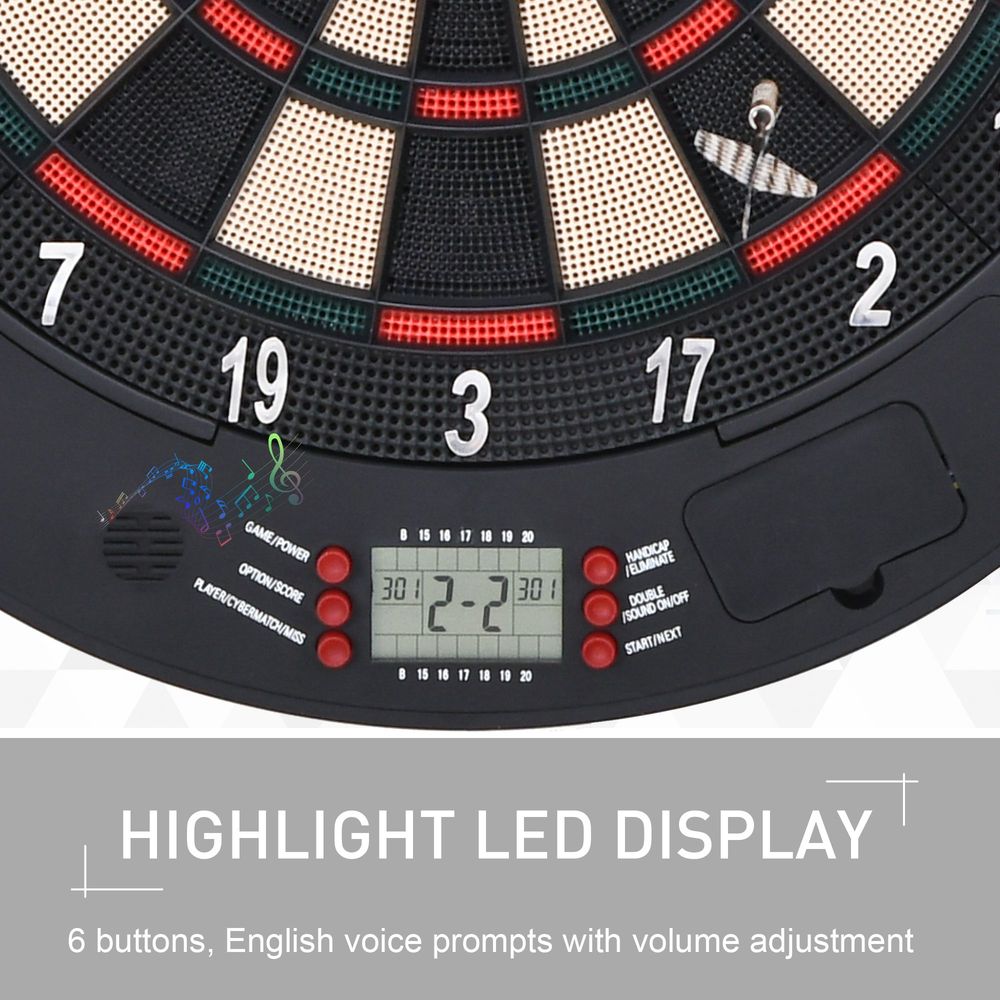 HOMCOM Electronic Dartboard Set 26 Games and 185 Variations with 6 Darts and Cabinet to Storage Multi-Game Option Ready-to-Play