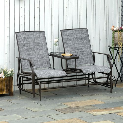 2 Seater Metal Double Swing Chair Glider Rocking Chair Seat With Table Grey