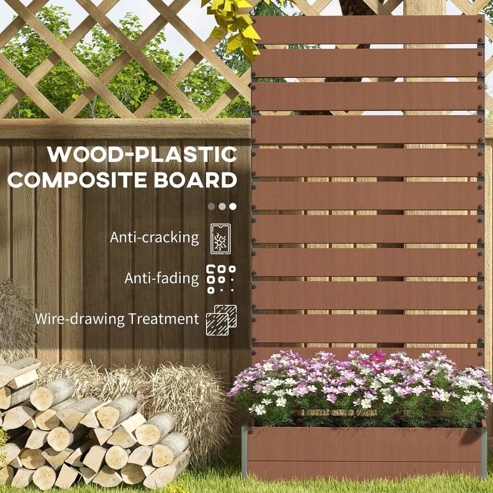 Outsunny Raised Garden Bed with Trellis Standing Patio Planter Box Light Brown