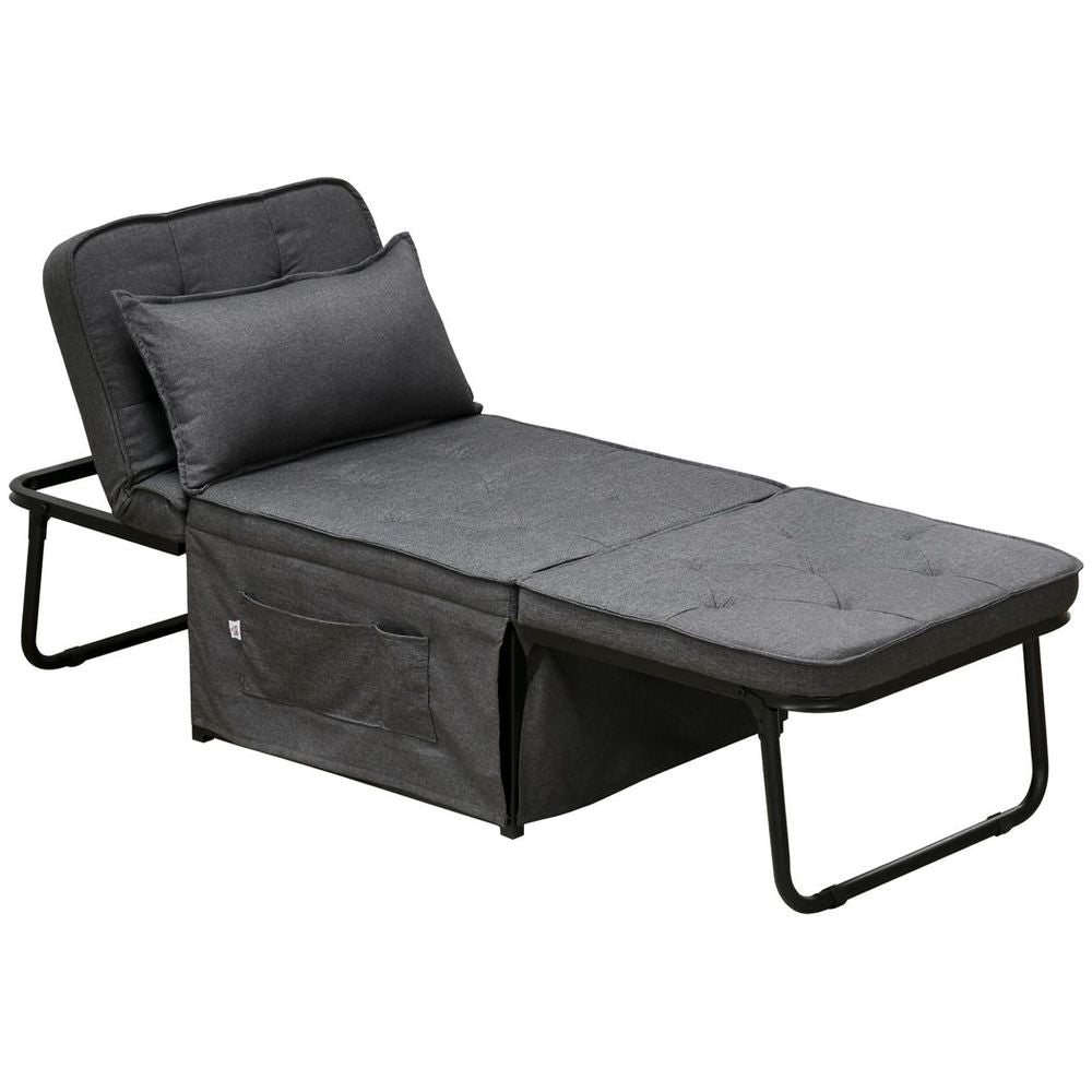 HOMCOM Folding Sleeper Chair Bed with Pillow and Side Pockets, Charcoal Grey