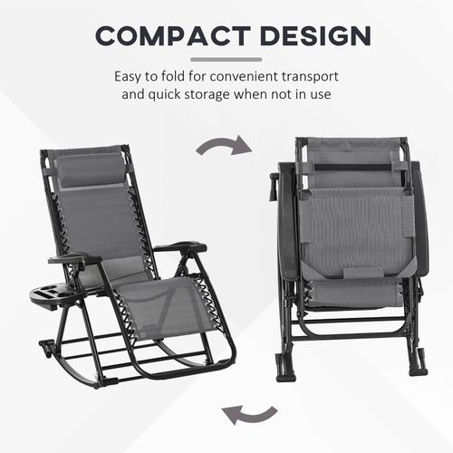 Folding Recliner Chair Outdoor Lounge Rocker Zero-Gravity Seat, Grey