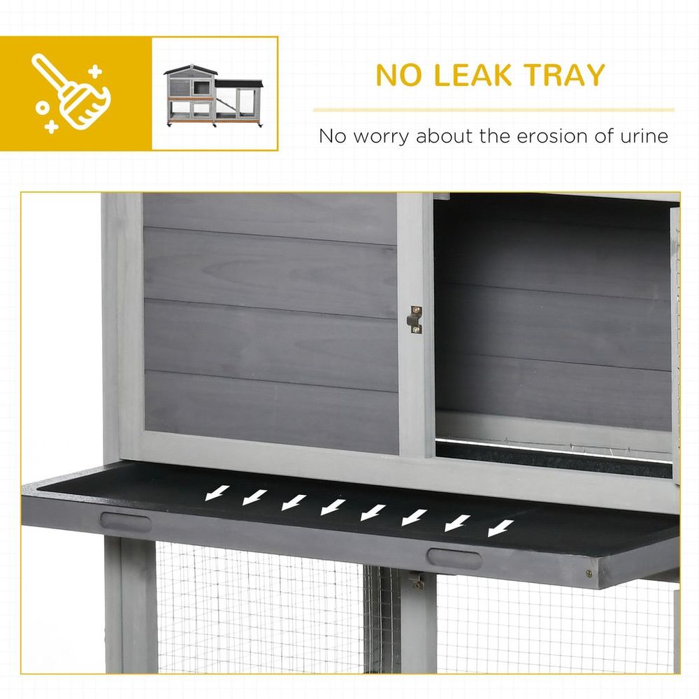 Premium Wooden Rabbit Hutch & Guinea Pig Cage | Slide-Out Tray, Ramp, Wheels | High-Quality, Easy Assembly | Light Grey