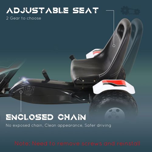 HOMCOM Kids Children Pedal Go Kart Manual Ride On Car w/Brake Gears Steering Wheel Adjustable Seat 4 Smooth Wheels Racing-Style White 104 x 66 x 57 cm