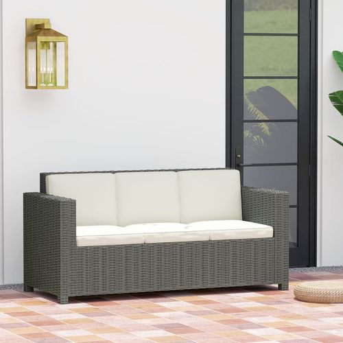 Outsunny Rattan Wicker 3-seater Sofa Chair Patio Furniture w/ Cushion Cream