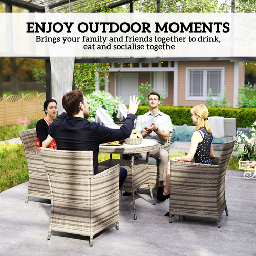 Outsunny Rattan Dining Set for 4 with Cushions for Patio, Balcony, Grey