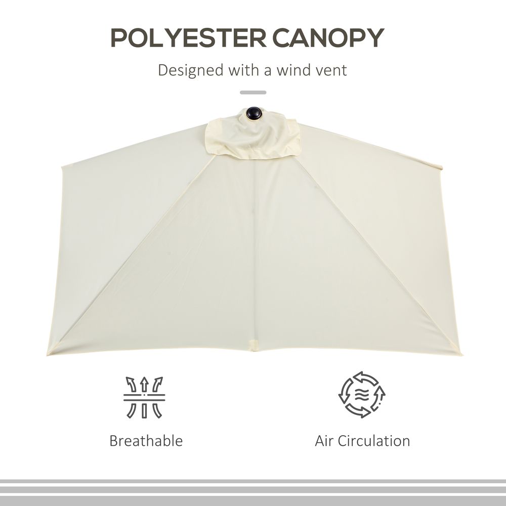 Outsunny Balcony Half Parasol Semi Round Umbrella Patio Crank Handle (2.3m, Beige)- NO BASE INCLUDED