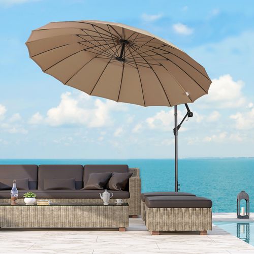 3(m) Cantilever Shanghai Parasol w/ Crank Handle, Cross Base, Khaki Outsunny