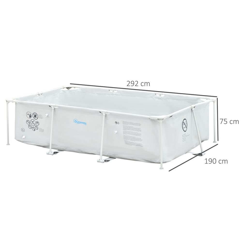 Steel Frame Pool & Filter Pump & Cartridge Rust Resistant 292 x 190 x 75cm Grey