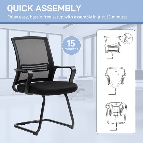 HOMCOM Meeting Office Chair, Mesh Reception Chair with Sled Base, Black