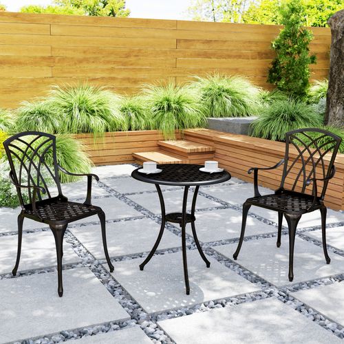 Outsunny 3 PCs Garden Bistro Set Outdoor Garden Furniture Set w/ Umbrella Hole