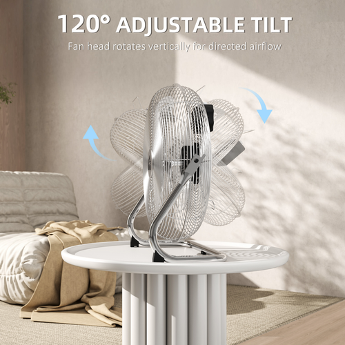 HOMCOM Metal Floor Fan with 3 Speeds & Adjustable Tilt, Silver Tone