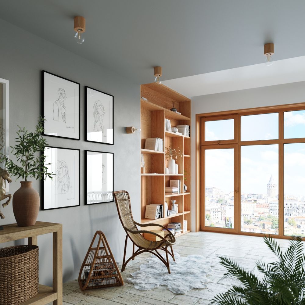 Premium Quality Wood Ceiling Lamp - Scandinavian Design, E27 Socket