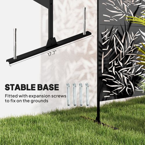 Outsunny Decorative Outdoor Divider Privacy Panel with Stand, Bamboo Black
