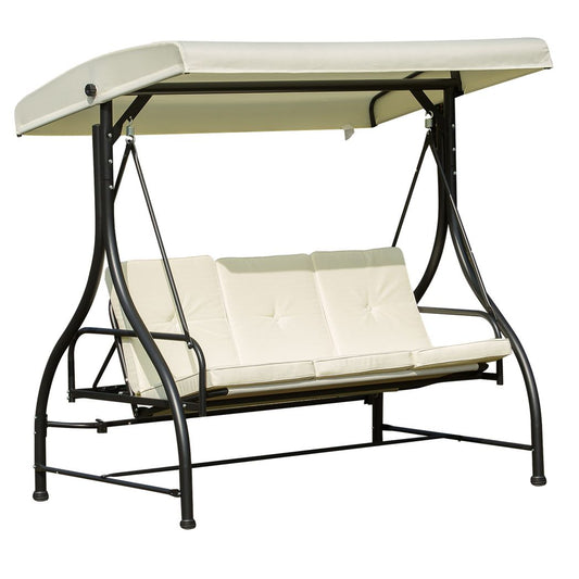 Outsunny  185L*125D*173H cm Swing Chair-Beige/Black Cream 196cm x 117cm x 178cm