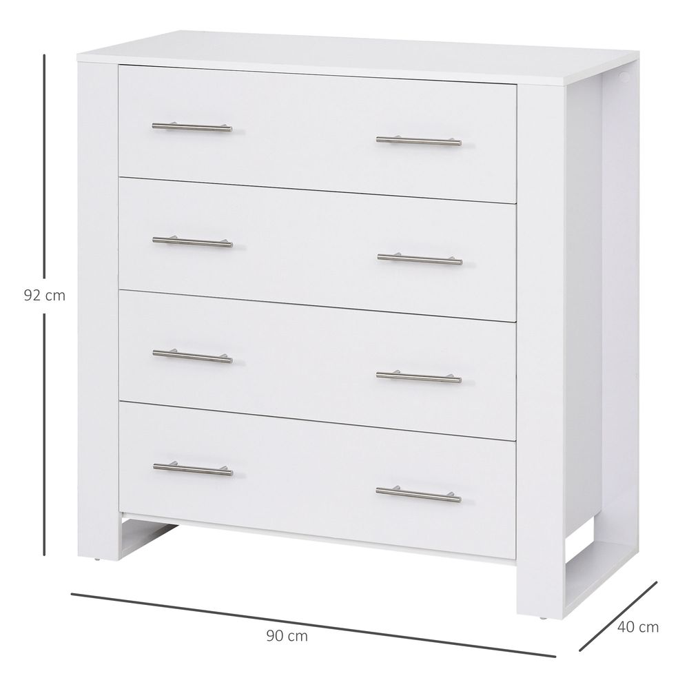 HOMCOM Chest Of 4 Drawers Storage Cabinet Bedroom Clothes w/Metal Handles Base Freestanding Unit Furnishing Living Room White