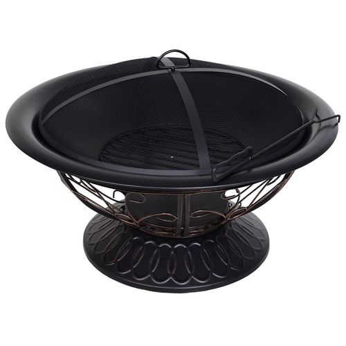 76cm Round Garden Firepit Patio Heater with Poker, Cover,Wood Log Grade