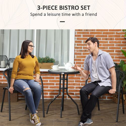 Outsunny 3 Pieces Garden Furniture Set with 2 Stackable Chairs, Black