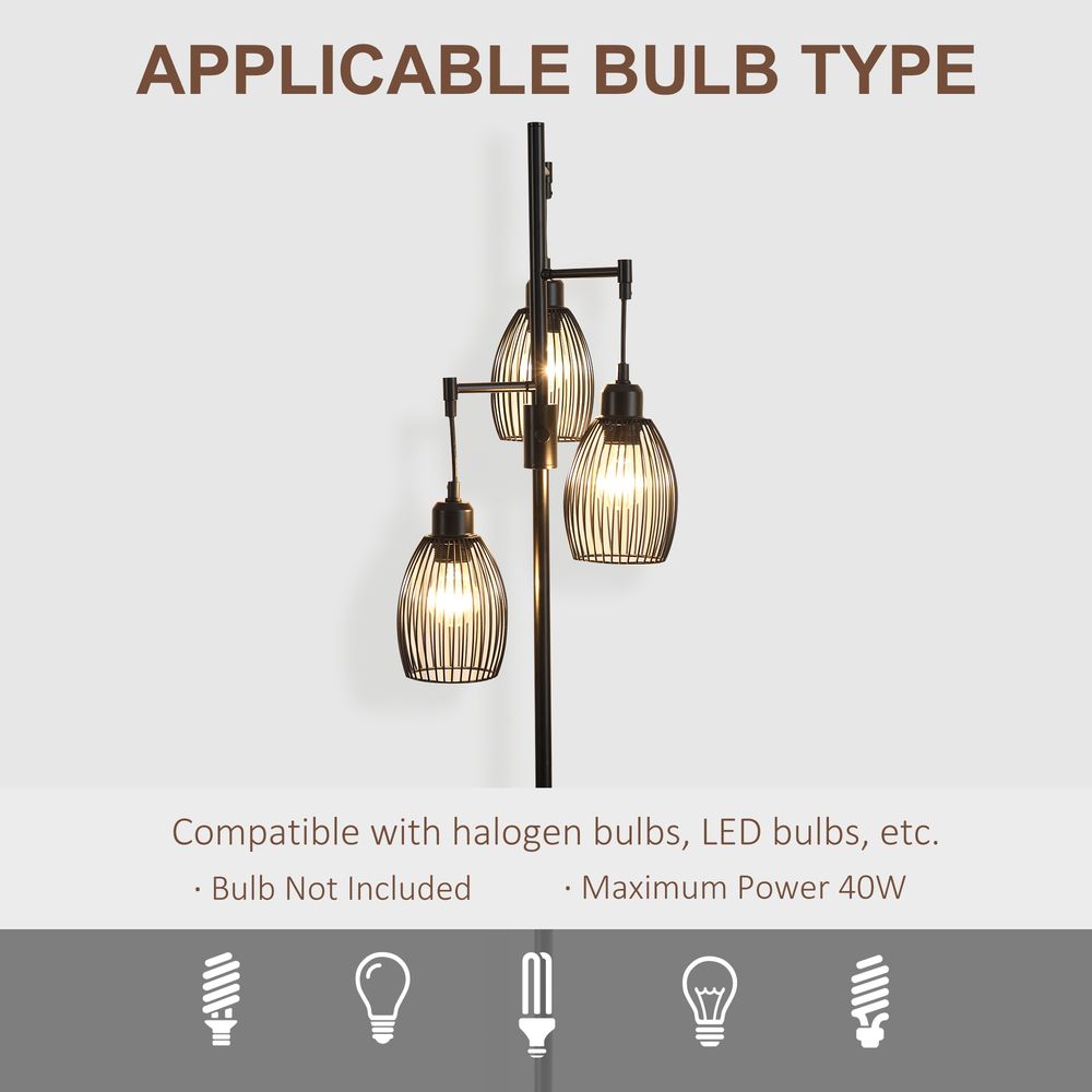 Industrial 3-Light Floor Lamp, Dimmable Black, 170cm