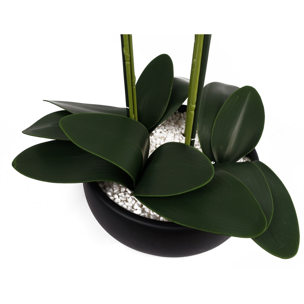 Artificial Yellow Orchid in Black Ceramic Planter - 60cm
